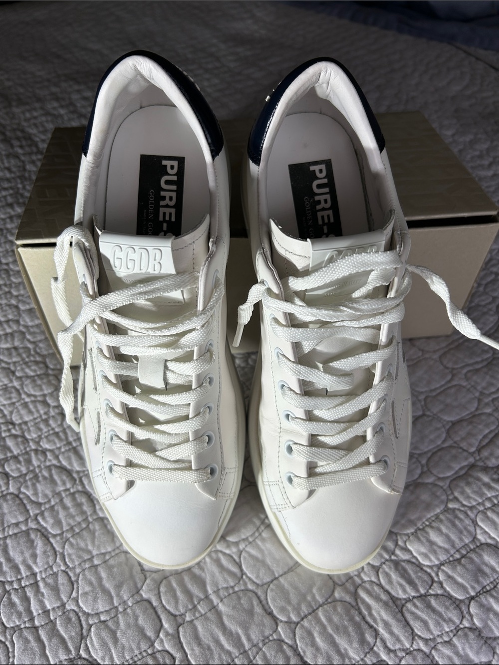 Golden Goose White Sneakers with Navy Heel Tab